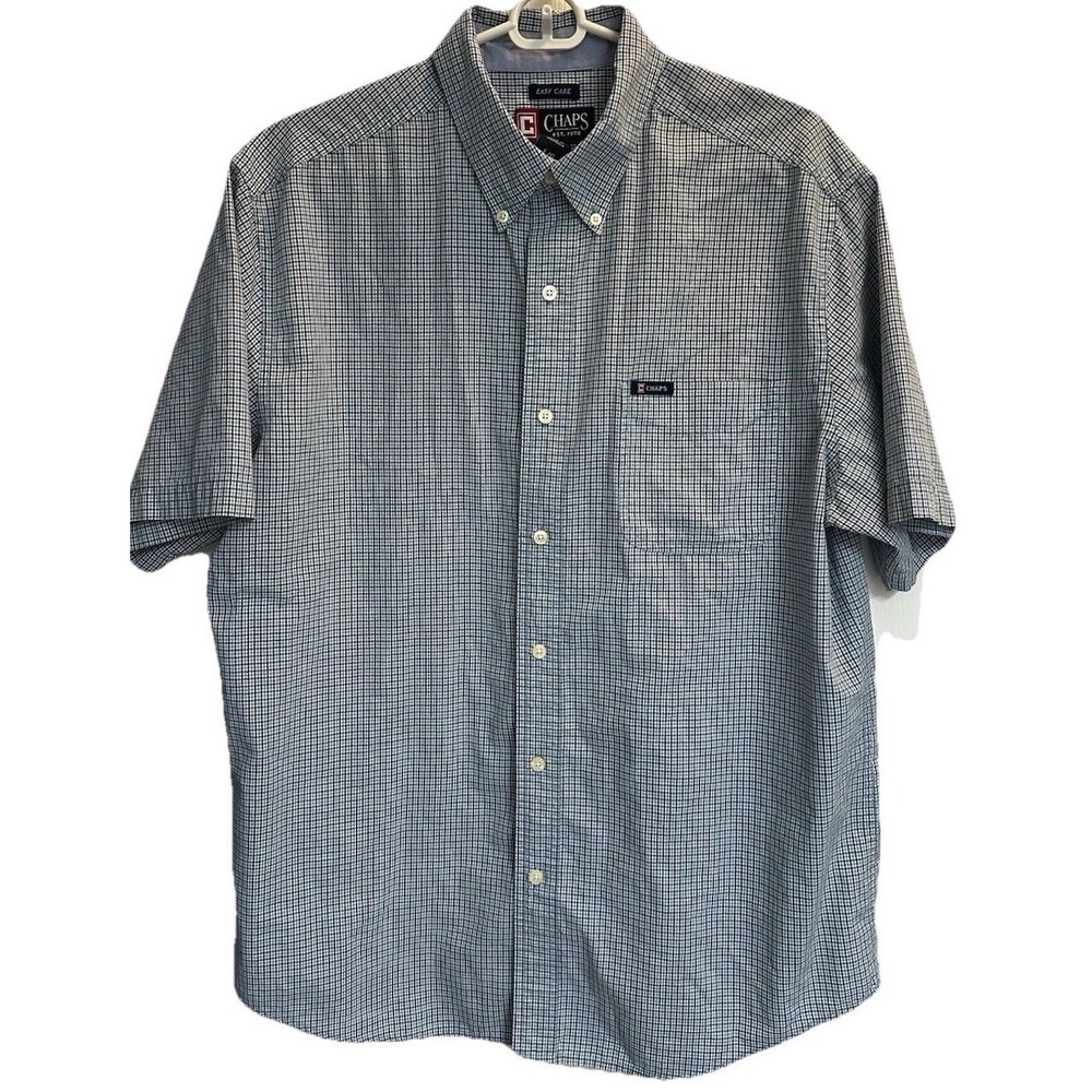 Chaps Men's Short Sleeve Blue Plaid Button-Up Shirt Large
